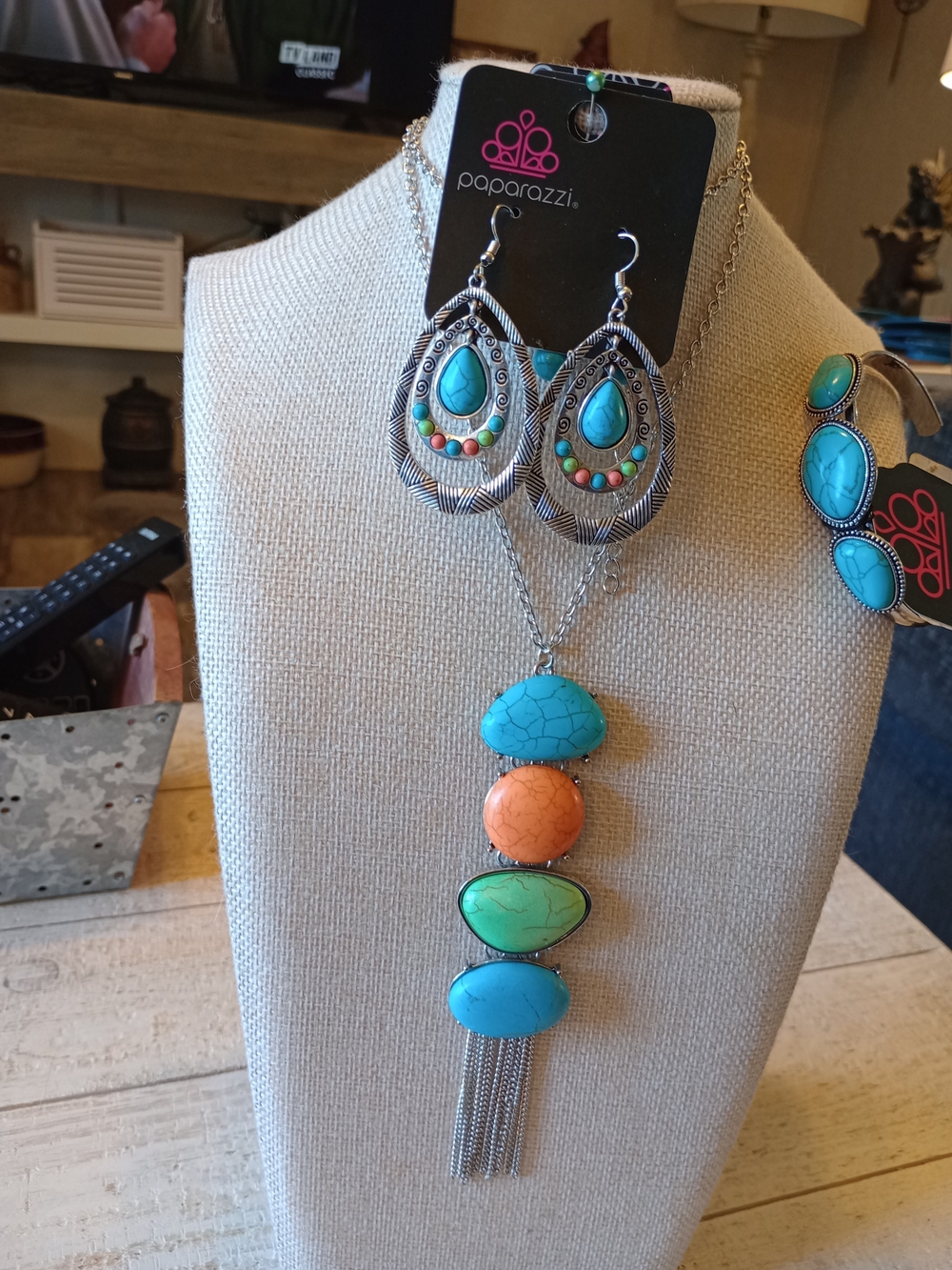 Paparazzi Multicolor Teardrop & Pendant Necklace Set - Turquoise & Orange